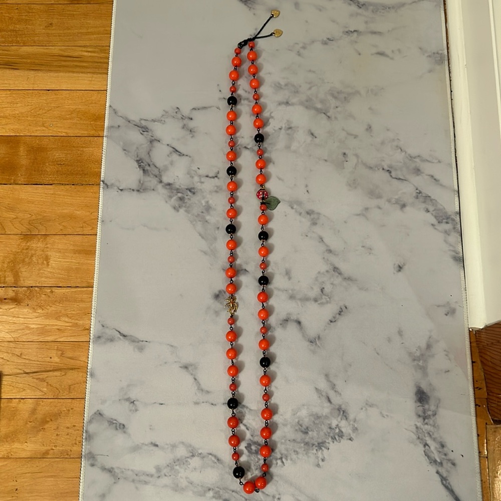 Betsey Johnson Pink and Black Beaded Ladybug/Ant Necklace